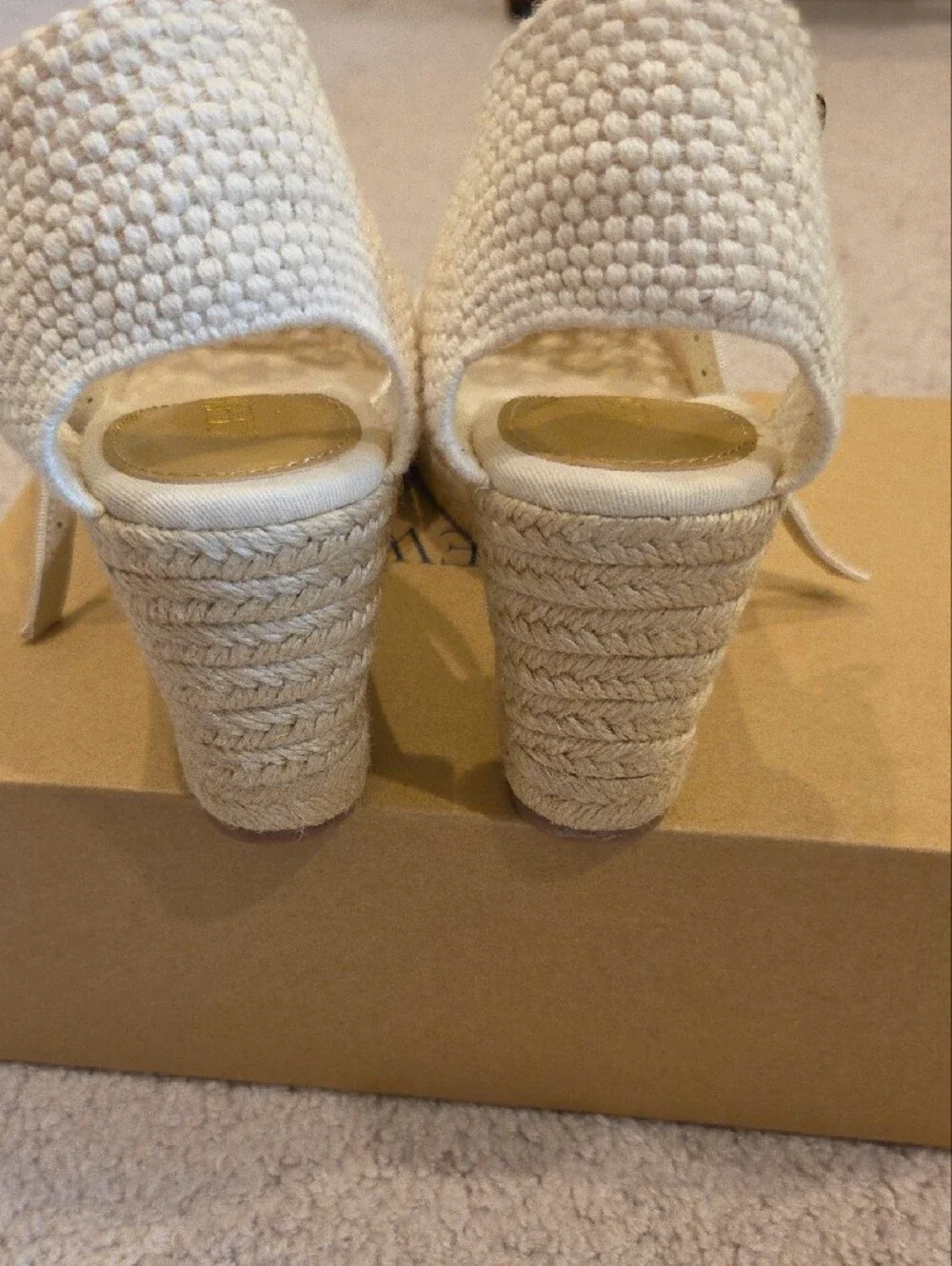J. Crew Cream Woven Espadrille Wedge Sandals with Ankle Strap and Gold Buckle